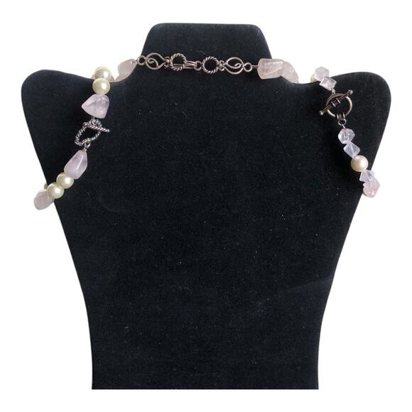 Handmade Vintage Inspired Faux Pearl Pink Gemstones Necklace & Two Bracelets Set - Picture 3 of 16